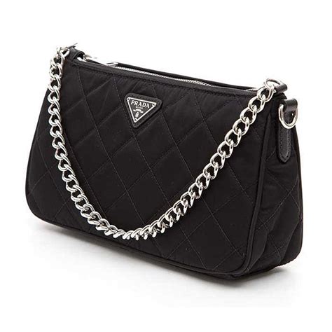 prada quilted tessuto nylon chain black convertible shoulder bag|Prada shoulder bag re edition.